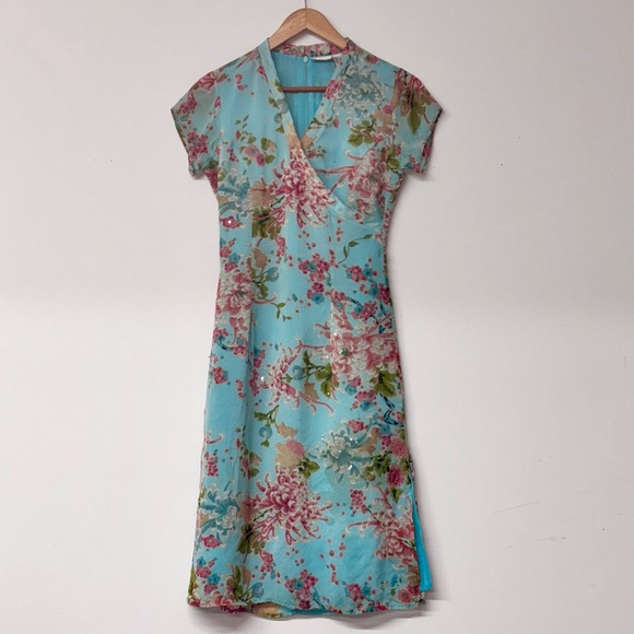 Charlotte Russe Dresses & Skirts - Charlotte Russe -Vintage 90’s Floral Print Sheer Faux Wrap Midi Dress - SZ Sm